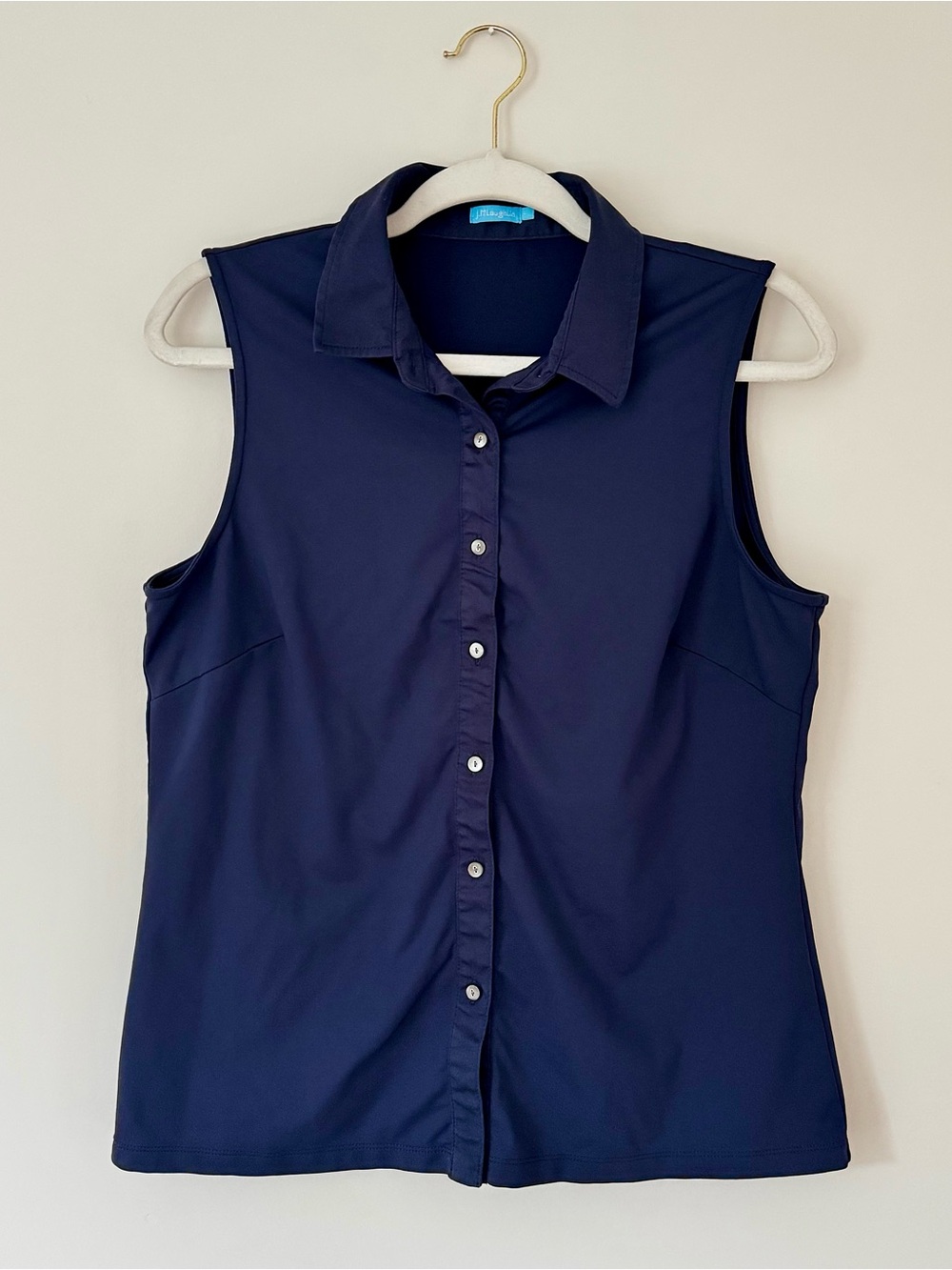 J. McLaughlin Sleeveless Button Down Collared Tank Top, Navy Blue – Size Large - Picture 2 of 5